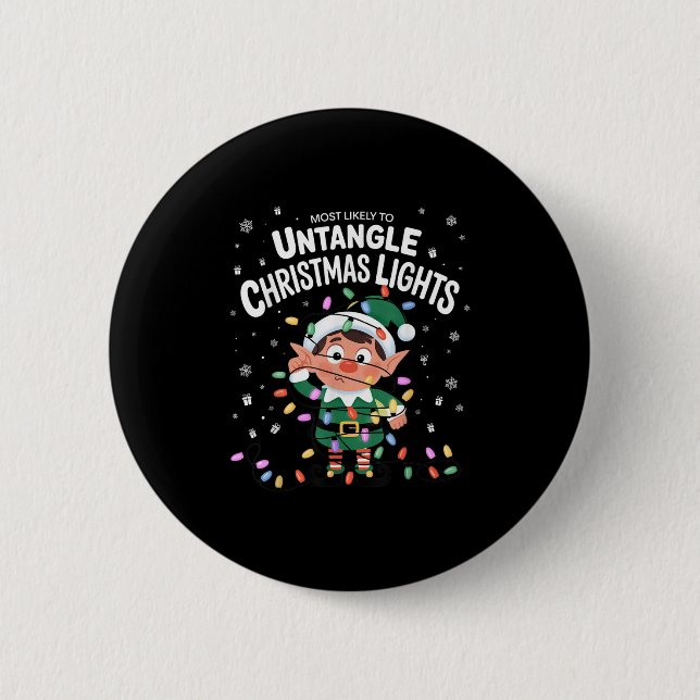 Badge Rond 5 Cm Most Likely To Untangle Christmas Lights Elf  (Devant)