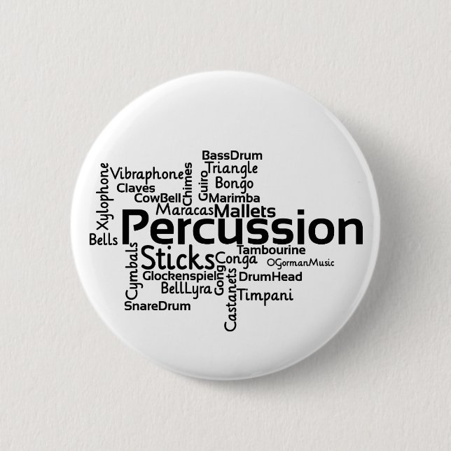 Badge Rond 5 Cm Mot Percussion Texte noir noir (Devant)