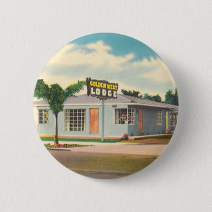 Badge Rond 5 Cm Motel vintage, hôtel Golden West Lodge avec palmie