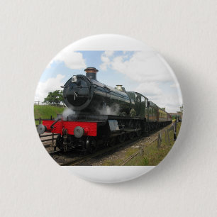 Badge Rond 5 Cm moteur à vapeur Vintage, vieux train ferroviaire