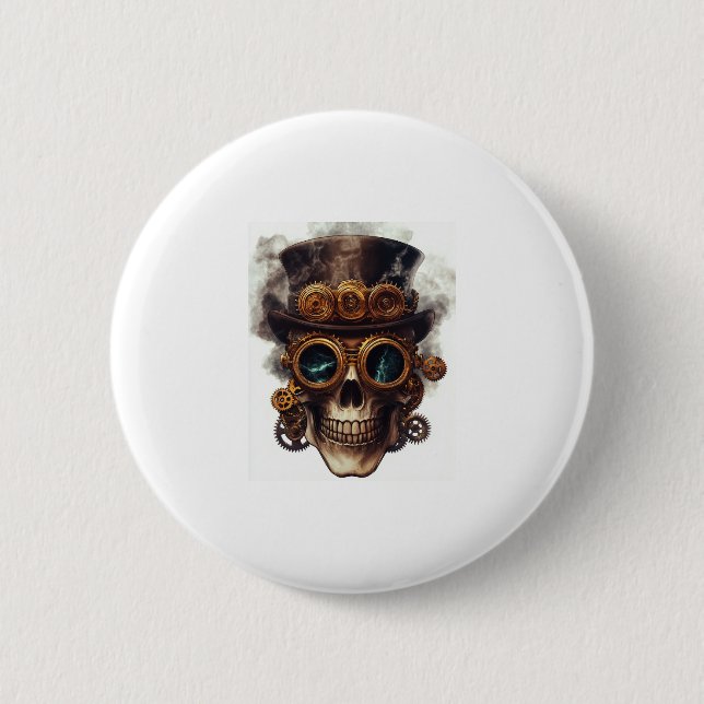 Badge Rond 5 Cm Moteur crâne Steampunk (Devant)