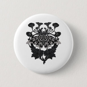 Badge Rond 5 Cm Moth Talisman - Dessin Whimsigoth - Version blanch