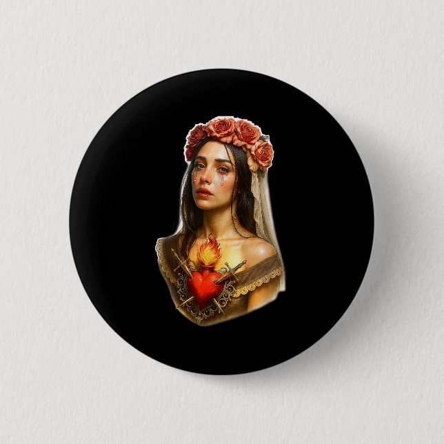 Badge Rond 5 Cm Mother Mary Sacred Heart Cry  (Devant)