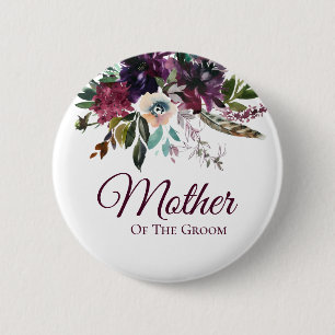 Badge Rond 5 Cm Mother Of The Groom Burgundy Floral