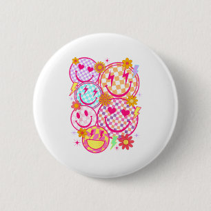 Badge Rond 5 Cm Motif à carreaux de visage heureux rétro sourire v
