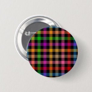 Badge Rond 5 Cm Motif à carreaux gingham arc-en-ciel coloré - Noir