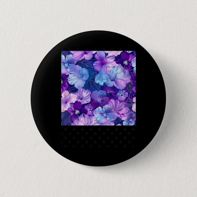 Badge Rond 5 Cm Motif à fleurs violet de néon - Whimsi (Devant)