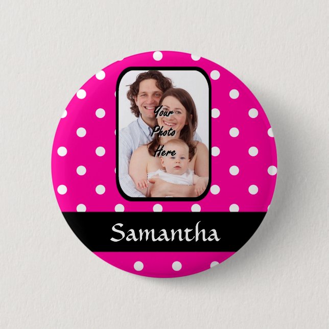 Badge Rond 5 Cm Motif à pois rose chaud (Devant)