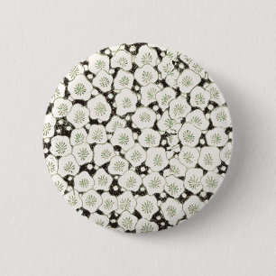 Badge Rond 5 Cm Motif Antique Fleur Blanche Japonaise