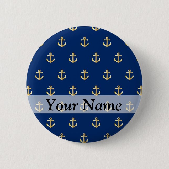 Badge Rond 5 Cm Motif bleu d'ancre (Devant)
