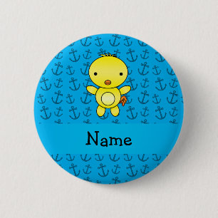 Badge Rond 5 Cm Motif bleu personnalisé d'ancres de poulet nommé