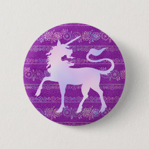 Badge Rond 5 Cm Motif bohémien iridescent et silhouette de licorne