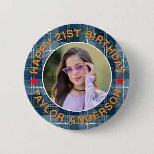 Badge Rond 5 Cm Motif carreau photo personnalisé Joyeux Anniversai