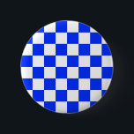 Badge Rond 5 Cm Motif chèque À damiers blanc bleu<br><div class="desc">Bleu et blanc À damiers Carré géométrique Conception Motif</div>