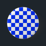 Badge Rond 5 Cm Motif chèque À damiers blanc bleu<br><div class="desc">Bleu et blanc À damiers Carré géométrique Conception Motif</div>