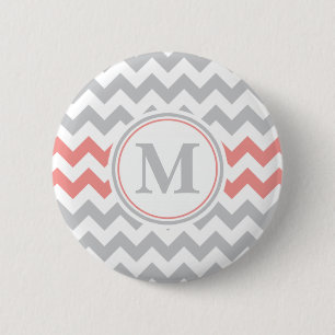 Badge Rond 5 Cm Motif Chevron rose Girl avec Monogramme