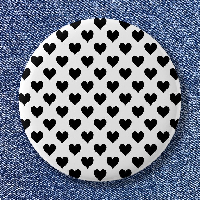 Badge Rond 5 Cm Motif Cœur Noir (Black and White Heart Pattern Button)