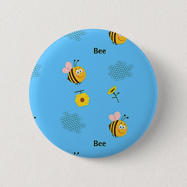 Badge Rond 5 Cm Motif d'abeilles en bleu (Devant)
