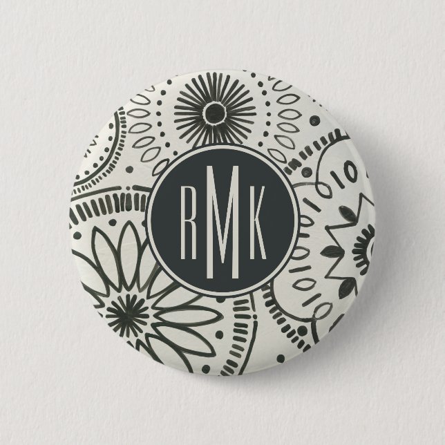 Badge Rond 5 Cm Motif d'abrégé sur le monogramme | Kami (Devant)