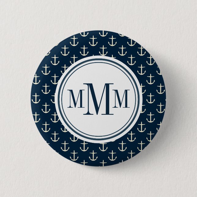 Badge Rond 5 Cm Motif d'Ancre Trio Monogram (Devant)