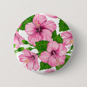 Badge Rond 5 Cm Motif d'aquarelle d'hibiscus rose