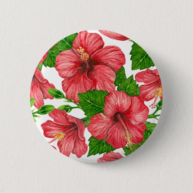 Badge Rond 5 Cm Motif d'aquarelle d'hibiscus rouge (Devant)