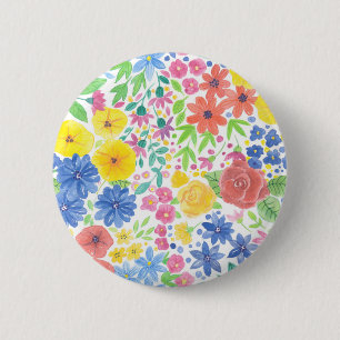 Badge Rond 5 Cm Motif d'aquarelle florale