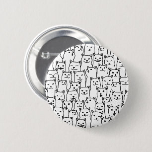 Badge Rond 5 Cm Motif d'art linéaire de chat noir et blanc minimal