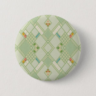 Badge Rond 5 Cm Motif de carreaux de Bohême géométrique vert rétro