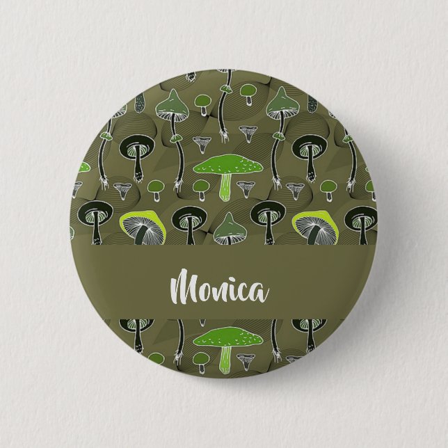 Badge Rond 5 Cm Motif de champignons verts et noirs (Devant)