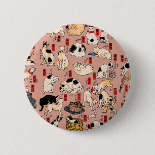 Badge Rond 5 Cm Motif de chat Ukiyo-e japonais vintage : Kuniyoshi