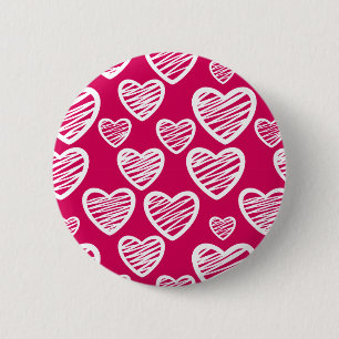 Badge Rond 5 Cm Motif de coeur Gras Rouge et Blanc Scribble