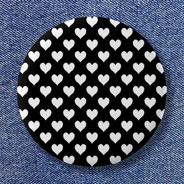 Badge Rond 5 Cm Motif de coeur noir et blanc (Black and White Heart Pattern Button)