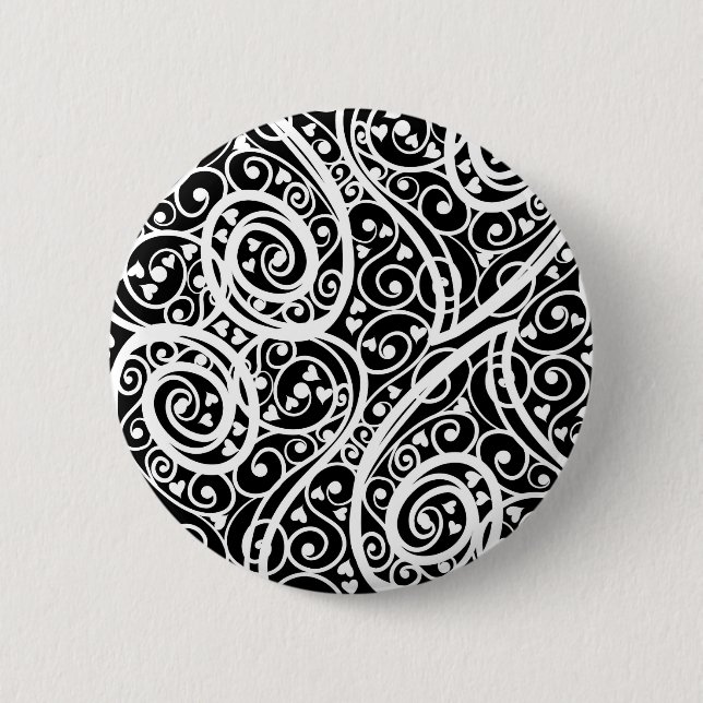 Badge Rond 5 Cm Motif de cœurs noirs et blancs mignons (Devant)