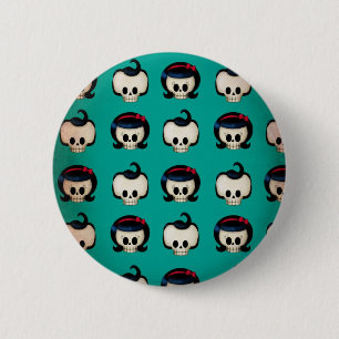 Badge Rond 5 Cm Motif de crânes de rockabilly