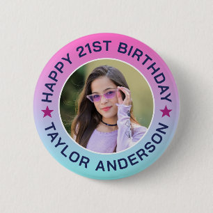 Badge Rond 5 Cm Motif de dégradé de photo personnalisé Joyeux Anni