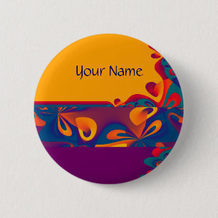 Badge Rond 5 Cm Motif de design graphique - orange violet + votre