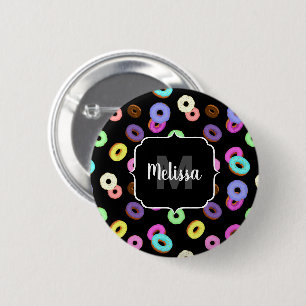 Badge Rond 5 Cm Motif de donuts colorés amusants avec monogramme n