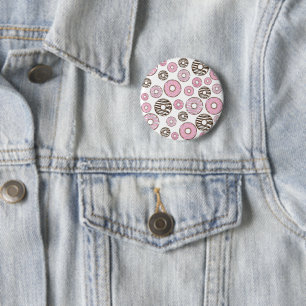Badge Rond 5 Cm Motif De Donuts, Donuts Roses, Donuts Blancs