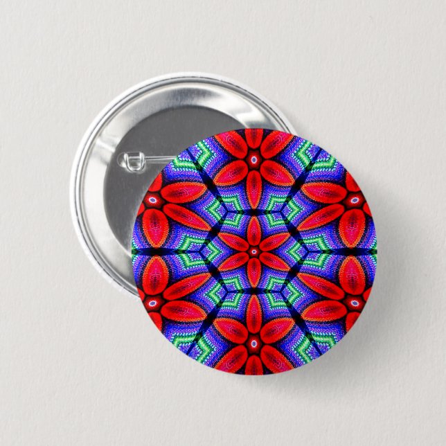 Badge Rond 5 Cm Motif de Fleurs de tissus rouges (Devant & derrière)