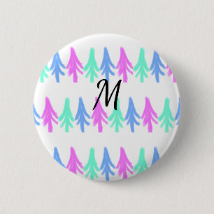 Badge Rond 5 Cm Motif de Noël à l'aquarelle simple avec monogramme