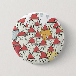 Badge Rond 5 Cm Motif de Noël avec beaucoup de chats drôles