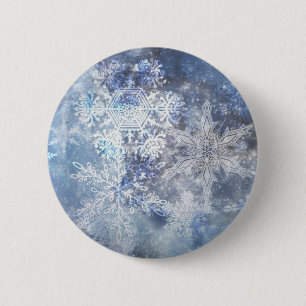 Badge Rond 5 Cm Motif de Noël bleu texturé de glace et de neige