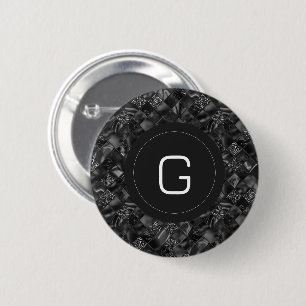 Badge Rond 5 Cm Motif de Parties scintillant moderne Monogramme Bl