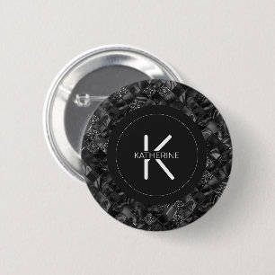 Badge Rond 5 Cm Motif de Parties scintillant moderne Monogramme Bl