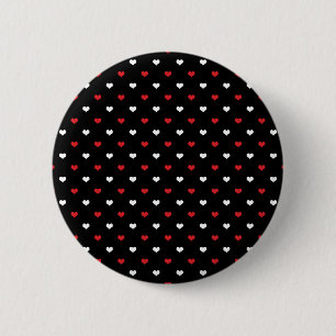 Badge Rond 5 Cm Motif de petits cœurs rouges et blancs sur fond no