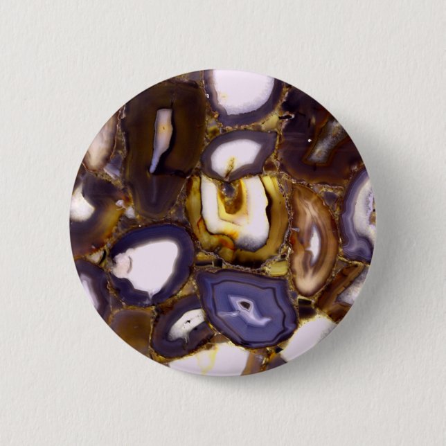 Badge Rond 5 Cm Motif de pierre d'agate brun violet blanc  (Devant)