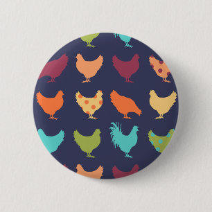Badge Rond 5 Cm Motif de poulet multicolore funky