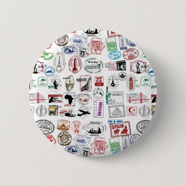Badge Rond 5 Cm Motif de timbres de voyage (Devant)