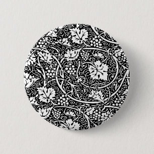 Badge Rond 5 Cm Motif de vigne de raisin noir et blanc de William